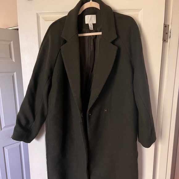 H&M Dark Olive Wool Blend Long Coat - Picture 6 of 6